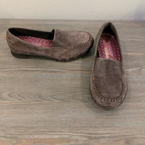 New Skechers Chocolate Brown Suede Leather Wayfarer Biker Shoes Loafer 9 NWOB - Picture 1 of 12